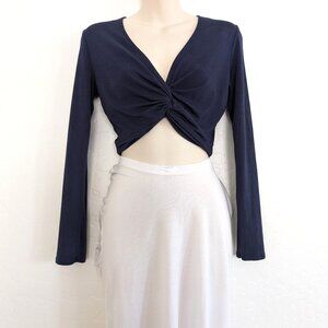 ASTR Top Women's M Blue Twist Front Cropped Long Sleeve V Neck
